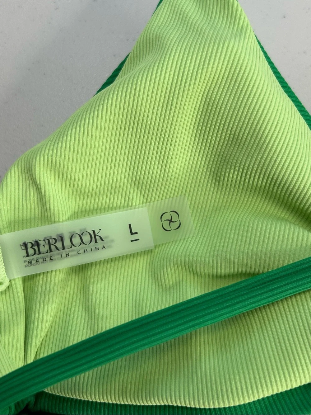Berlook Large Green Reversible Knot X Cross Bikini Top Ribbed